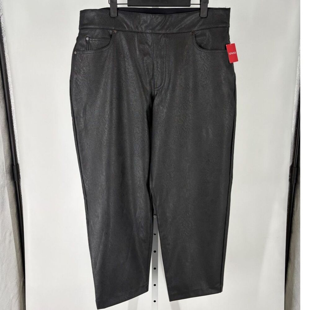 SPANX Faux Leather Black High Rise Shaping Pull-On Slim Straight Pants NWT
